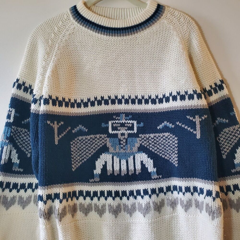 Vtg Silton Of CA Mens L Crewneck Sweater Aztec Southwest Thunderbird Western